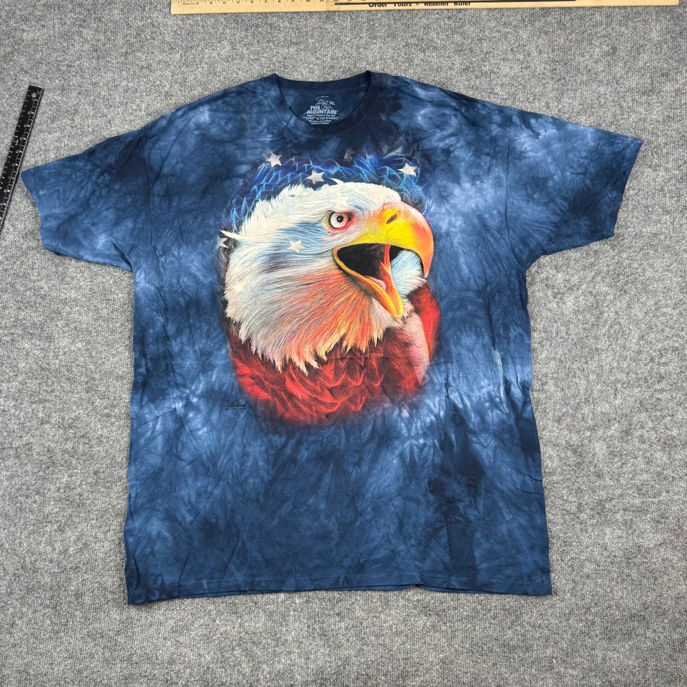 The Mountain T-Shirt Mens Size 3XL Blue Tie Dye Eagle Patriotic Graphic